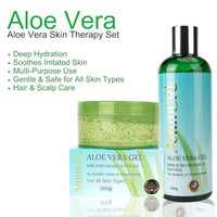 Ammuri Organic Aloe Vera Gel Set - 2 Pack: 300ml Bottle & Jar - 100% Pure Aloe for Skin & Hair Care - Non-Sticky & Fast Absorbing - Multi-Purpose Hydration