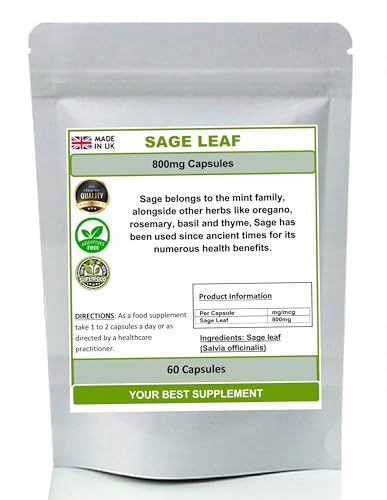 Your Best Supplement Sage Leaf Capsules 800mg 100% Pure (High Strength Supplement) No Filler (60)
