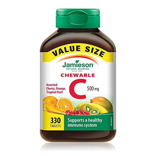 Jamieson Chewable Vitamin C Assorted Cherry, Orange, Tropical Fruit, 500mg , 330 Delicious chewable