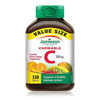Jamieson Chewable Vitamin C Assorted Cherry, Orange, Tropical Fruit, 500mg , 330 Delicious chewable
