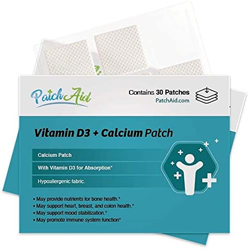 Patch Aid Vitamin D with Calcium - 30 Daily Topical Patches. 100% Natural & Vegan. Allergy & Filler Free. High Absorption and More bioavailable. Suitable for Sensitive stomachs & bariatric.
