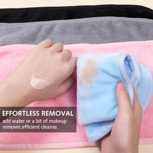 Luxiremi 4 Pack Make Up Remover Cloth, 40 * 20 CM Flannel Face Cloth Face Wipes for Sensitive Skin Make Up Removing(Black+Pink+Blue+Grey)