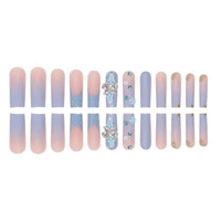 Maggidea Square False Nails, Blue Acrylic Nails, 24pcs Extra Long Butterfly Nails with Glue