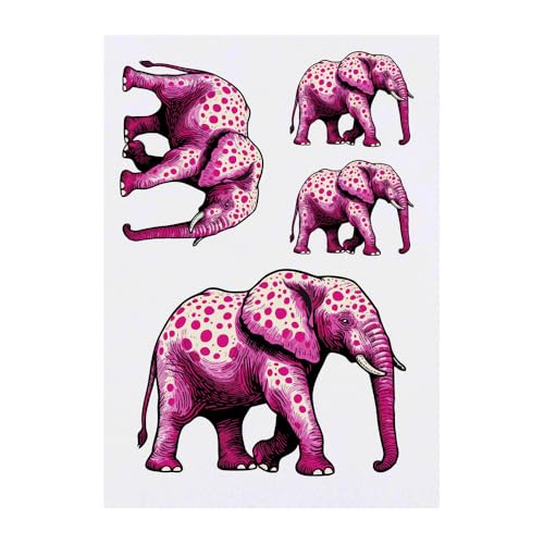 Azeeda 4 x 'Pink Spotted Elephant' Temporary Tattoos - Water Resistant, Skin-Safe, Non-Toxic Transfers, Mixed Sizes (TO00076136)