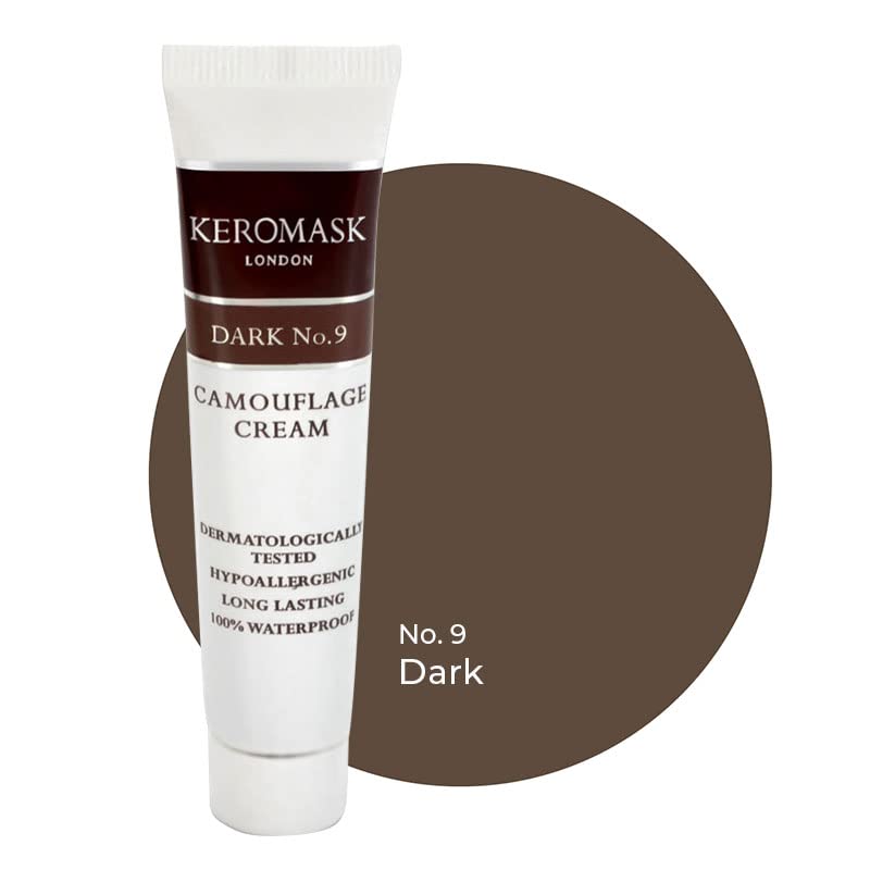 Keromask Full Coverage Hypoallergenic Concealer Shade DARK No 9 to Camouflage Vitiligo, Tattoos, Redness and Rosacea, Waterproof and Suitable for All Skin Types 1 x 15ml