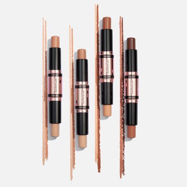 Revolution Beauty London Makeup Revolution Contour Stick Duo Cream Contour & Highlight, Defines Cheekbones & Sculpts the Face, Vegan & Cruelty-Free, Dark, 2.4g