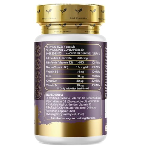 Euphoria Bliss L-Carnitine Capsules 3000mg - L-Carnitine Formula with Vitamins D & B - High Strength L-Carnitine Tartrate Supplement – 120 Vegan Tablets – Supports Energy, Metabolism, & Reduces Tiredness & Fatigue