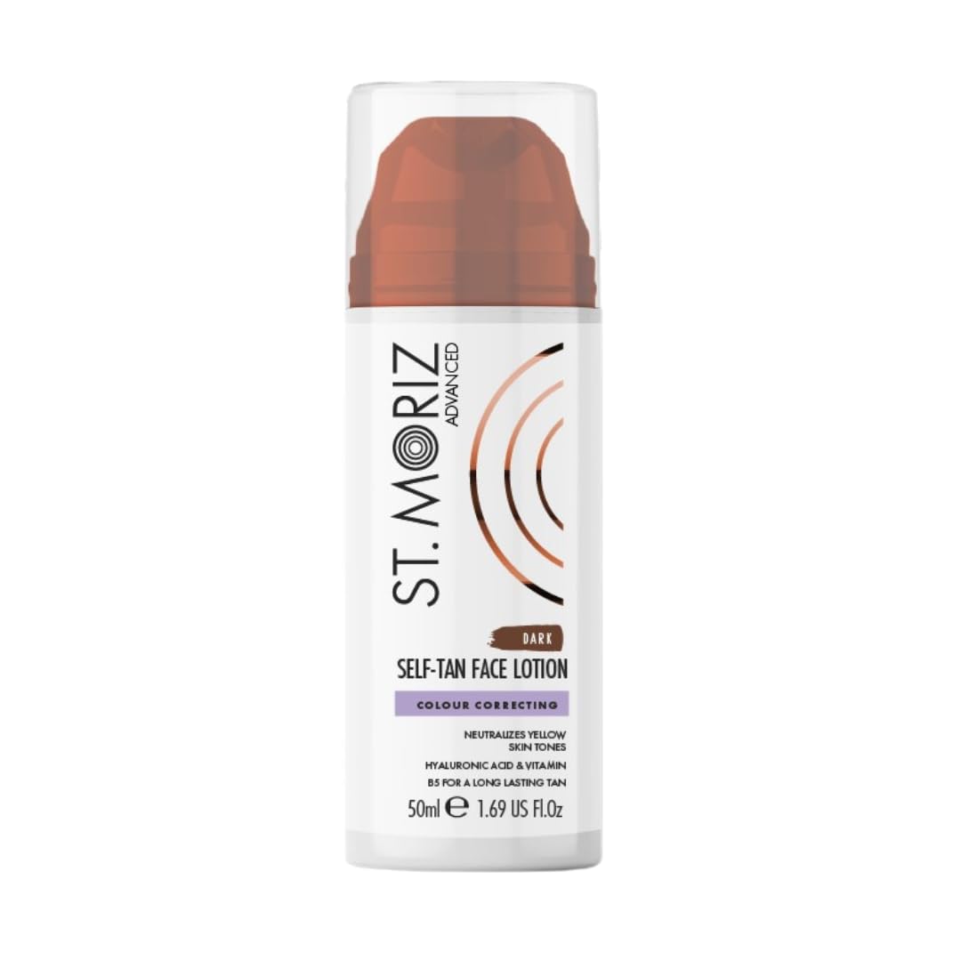 ‎ST. MORIZ St Moriz Advanced Dark Colour Correcting Self Tan Face Lotion | With Hyaluronic Acid & Vitamin B5 | Purple Colour Correcting Undertones Neutralise Yellow Tones | Wear Alone & Under Makeup | 50ml
