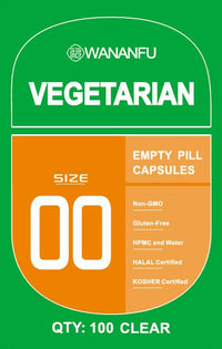wananfu WANANFU Size 00 Empty Capsules Vegetarian (100 Count) Bundle with Micro Lab Spoon with Powder Tamper, Compatible with Capsule Filling Machine