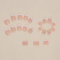 JUSTOTRY 24 Pcs False Nails Short with Diamond Pattern,Milky White French Square Press on Nails,Glossy Fake Nails Medium for Nails Art,Pretty Squoval Stick on Nails for Women Gifts
