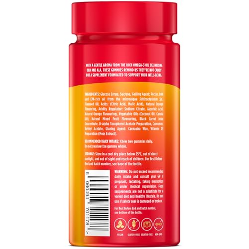 Wellgard Vegan Omega 3 Gummies by Wellgard - Chewable Algae-Derived DHA & ALA, Omega 3 Supplements, Allergen-Free, Natural Flavour, Formulated in UK