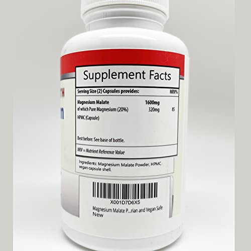 SupaMale Magnesium Malate Pure Capsules 800mg Per Capsule - NO Fillers - Vegetarian and Vegan Safe