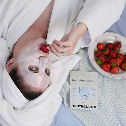 Youth and Earth Bio-Collagen Hyaluronic Acid Gel Face Mask- Pack of 5 - Face Masks Beauty for Anti Wrinkles - Hydrating Face Mask - Skin Care for Women - Moisturising & Nourishing Face Masks