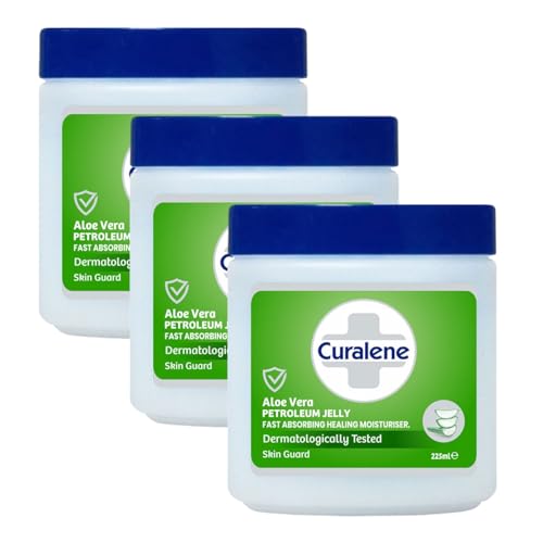 Aasram 3 x 225mL | Curalene Aloe Vera Petroleum Jelly | Dermatologically Tested | Skin Guard | 3 Pack