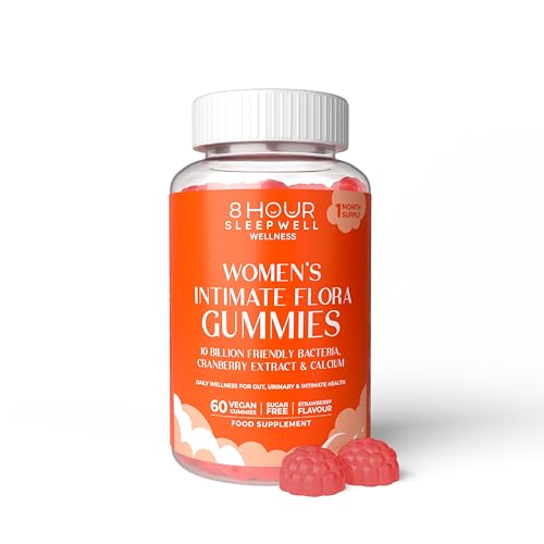 8 Hour Sleepwell Intimate Flora Women’s Probiotic Gummies – 10 Billion CFU | Cranberry, Calcium, Zinc & Vitamin C | Vaginal Health, Gut Balance, UTI & pH Support | Vegan, Sugar-Free | 60 Count |1 Month Supply