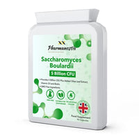Pharmanostix Saccharomyces Boulardii Supplement 90 Capsules, High Strength, 5 Billion cfu Organisms, No Refrigeration Required, Non-Colonising Yeast with Added Olive Leaf, Biotin and Vitamin D, UK Manufactured