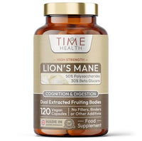Time Health Lions Mane High Strength Extract - 50% Polysaccharides / 30% Beta 1,3/1,6 D Glucan - No Fillers, Binders or Flow Agents - 3rd Party Tested - UK Made - 60 Capsules