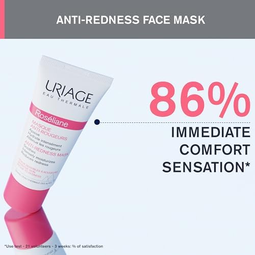 Uriage Roséliane Anti-Redness Face Mask 40ml - Soothes Sensitive Skin Prone to Redness - Creamy Moisturizing Mask With Ginseng - Long-Lasting Comfort - Floral Scent - Non-Comedogenic