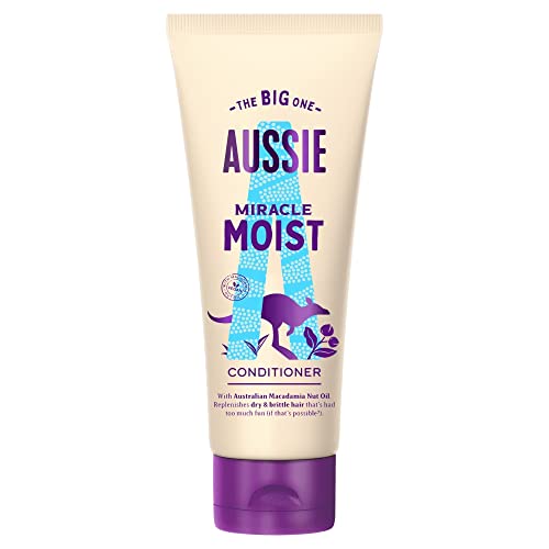 Aussie Miracle Moist Hair Conditioner, Moisture-Quenching Vegan Formula For Dry & Damaged Hair, Replenishes Brittle Hair, With Macadamia Nut Oil, Cruelty Free, Recyclable Bottle, 350ml