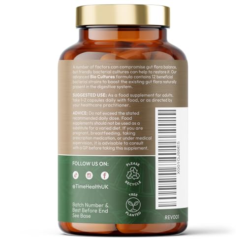 Time Health Bio Cultures Complex – 55 Billion CFU – Advanced 12 Strain Probiotic Formula - Digestion, Immunity & Cognitive Support – Vegan Probiotics – UK Made