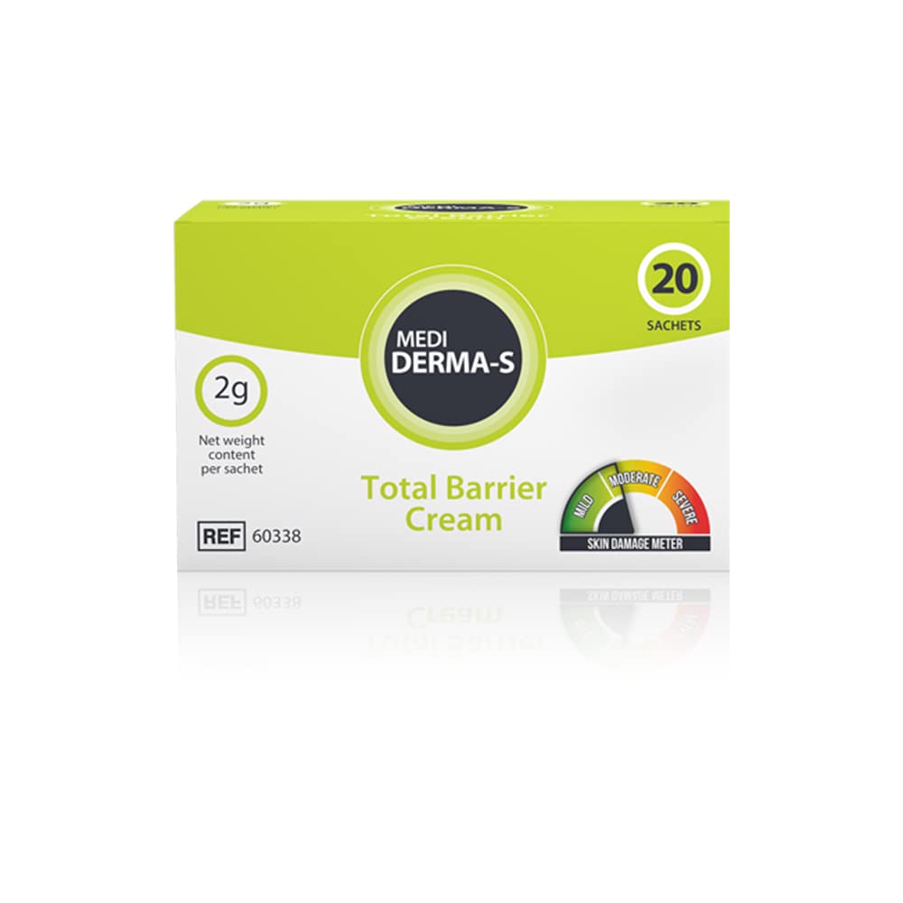 Toeah Medi Derma-S Total Barrier Cream, Provides Gentle Barrier Protection on Intact and Mild Skin - Waterproof Barrier, Long-Lasting and Quick Absorbing Formula - (20 Sachets x 2 G)