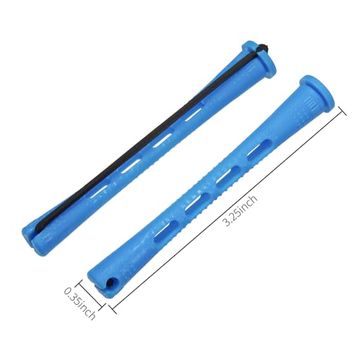 DBOO 60 pcs Small Perm Rods (0.35 Inch) with Tail Comb | Non-Slip Plastic Hair Curlers Rollers for Long & Short Hair | No Heat, Travel-Friendly Perm Kit for Home/Salon Use (Blue)