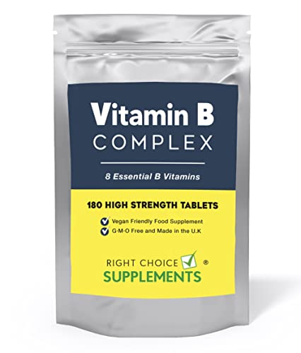 Right Choice Supplements Vitamin B Complex 180 Tablets (6 Month Supply) - Contains All Eight B Vitamins in 1 Tablet, Vitamins B1, B2, B3, B5, B6, B12, Biotin & Folic Acid