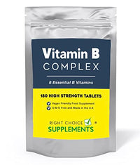Right Choice Supplements Vitamin B Complex 180 Tablets (6 Month Supply) - Contains All Eight B Vitamins in 1 Tablet, Vitamins B1, B2, B3, B5, B6, B12, Biotin & Folic Acid