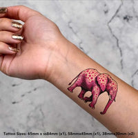 Azeeda 4 x 'Pink Spotted Elephant' Temporary Tattoos - Water Resistant, Skin-Safe, Non-Toxic Transfers, Mixed Sizes (TO00076136)