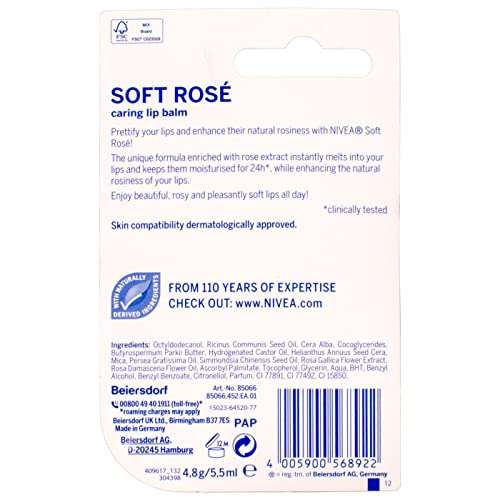 NIVEA Nivea Soft Rose Lip Balm, 5 g