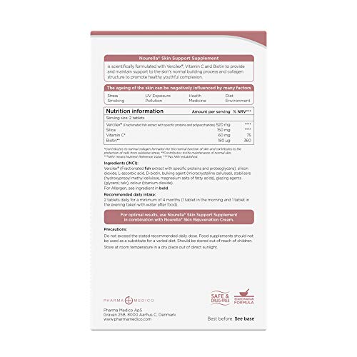 Nourella Active Skin Support Food Supplement with Vercilex, Vitamin C and biotin 60 Tablets (1 Month Supply)