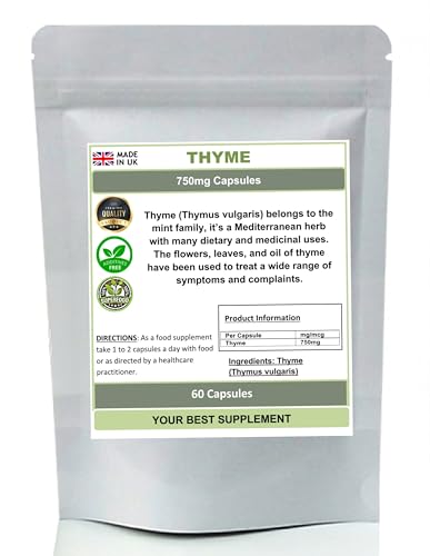 Your Best Supplement Thyme Capsules 750mg Thymus vulgaris 100% Natural (No fillers) (60)