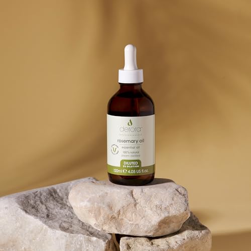 Derora Rosemary Oil (Diluted) for Hair & Skin | Pure & Ready to Use 3% Diluted | Rosemary Oil for Hair, Damaged Hair, Hair Loss, Dry Skin, Face, Scalp (120ml)