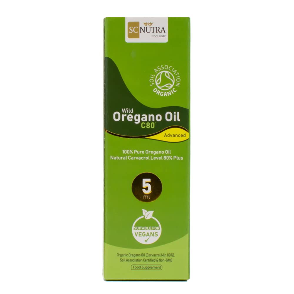 sc nutra Organic Wild Oregano Oil C80 Advanced - Undiluted Mediterranean Wild Oregano Oil - 80%+ Carvacrol & Low Thymol - 5ml