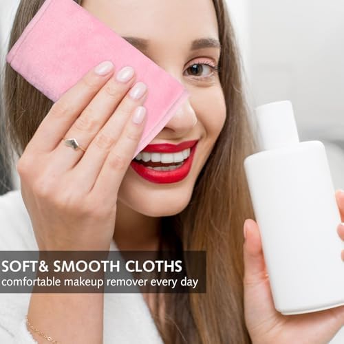 Luxiremi 4 Pack Make Up Remover Cloth, 40 * 20 CM Flannel Face Cloth Face Wipes for Sensitive Skin Make Up Removing(Black+Pink+Blue+Grey)