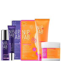 Nip + Fab Renew and Brighten Fix Regime Bundle | Smoother and Radiant Face Skin | Retinol Eye Cream, Sheet Mask, Serum | Vitamin C Concentrate, Scrub, Pads