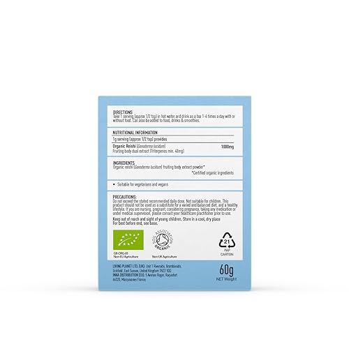 Mushrooms 4 Life Organic Reishi Supplement - Mushroom Superfood Supplement - Reishi Mushroom Complex - Pure Grade Extracts, No Binders (Powder 60g) (60g Powder)