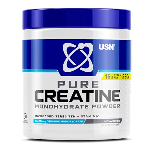USN Micronised Creatine Powder 230g (67 Servings): 100% Pure Creatine Monohydrate Powder for Performance and Muscle Recovery, Suitable for Vegans - Unflavoured
