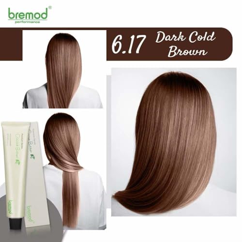 Bremod Premium Series Hair Colour Kit, Cocoa Butter with 12% Oxidant Cream Dark Cold Brown
