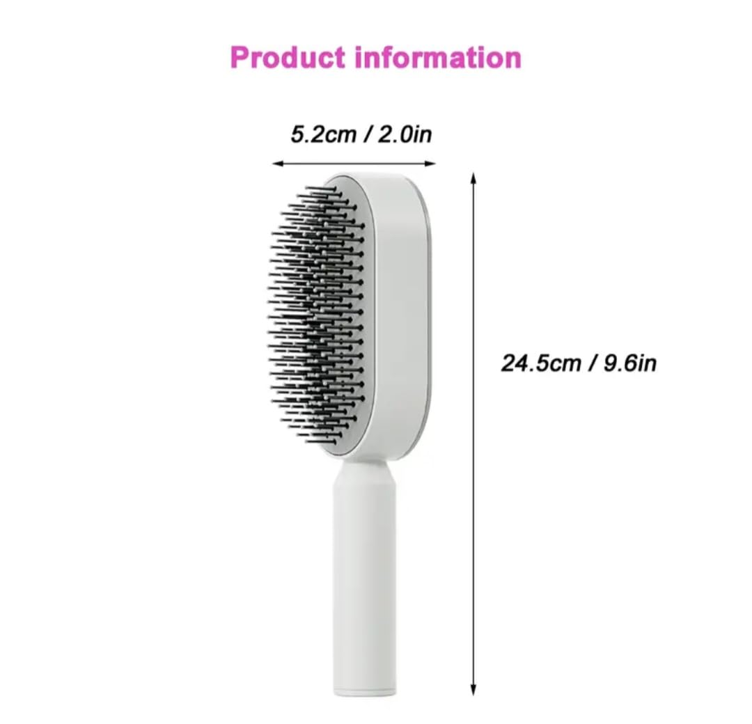 WANWEN Self Cleaning Hair Brush for Women, 3D Air Cushion Massager Brush, Easy Clean Hair Brush, Detangling Anti-Static Brush, Suitable for All Hair Types (White)