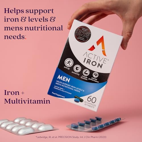 Solvotrin Active Iron Supplement 14 mg + Multivitamin for Men – Clinically Proven to Increase Energy & Reduce Tiredness – Gentle, Non-Constipating Iron + Men’s Multivitamin – 30 Capsules + 30 Tablets