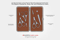 Suvorna Moustache and Beard kit with Beard Scissors, Moustache Shear, Nose Shears, Eyebrow Scissors and Tweezers for Facial Hair | Hair Dresser Scissor and Hair Cutting Scissor. (Brown)