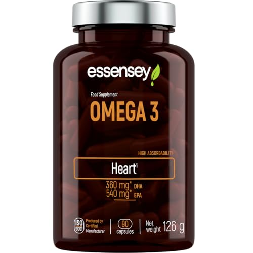 ESSENSEY Essensey Omega 3 Fish Oil Capsules with DHA, EPA & Vitamin E - 90 Softgels for Brain Heart & Eye Health - Essential Fatty Acids Supplement