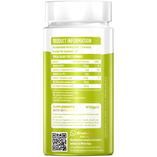 Wellgard Vegan Omega 3 Gummies by Wellgard - Chewable Algae-Derived DHA & ALA, Omega 3 Supplements, Allergen-Free, Natural Flavour, Formulated in UK