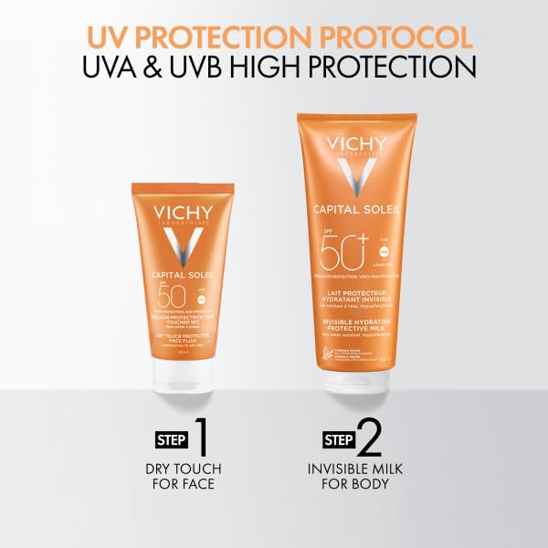 VICHY Vichy Captial Soleil Dry Touch Protective Face Fluid SPF 50+, Mattifying Sunscreen with Airlicium for Long-Lasting Shine Control, For All Skin Types, 50ml