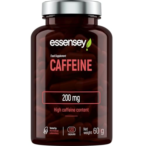 Essensey Caffeine 200mg Capsules - High Dose of Caffeine - Added Grapefruit Extract 50mg - Energise Your Day with a Natural Boost of Physical and Mental Performance - Dietary Supplement - 120 capsules
