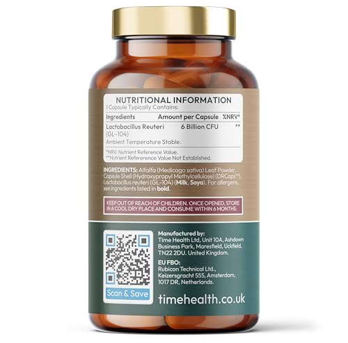 Time Health Lactobacillus Reuteri – 6 Billion CFU – 90 Capsules – Shelf Stable L Reuteri – GMP – UK Made Supplement