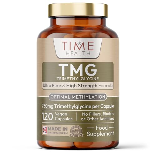 Time Health TMG (Trimethylglycine) - 120 x 750mg Capsules - for Optimal Methylation & Homocysteine Levels - Ultra Pure & High Strength - UK Made to GMP Standards - Pullulan