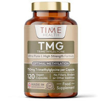 Time Health TMG (Trimethylglycine) - 120 x 750mg Capsules - for Optimal Methylation & Homocysteine Levels - Ultra Pure & High Strength - UK Made to GMP Standards - Pullulan