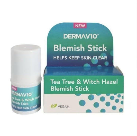 Derma V10 Blemish Stick, Tea Tree And Witch Hazel, For Clearer Skin, Calming And Soothing, Helps Target Spots And Blemishes, For Everyday Use, Vegan Friendly